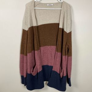Madewell Womens Size XL Striped Cream Brown Navy Pink Wool Alpaca Blend Open Fro